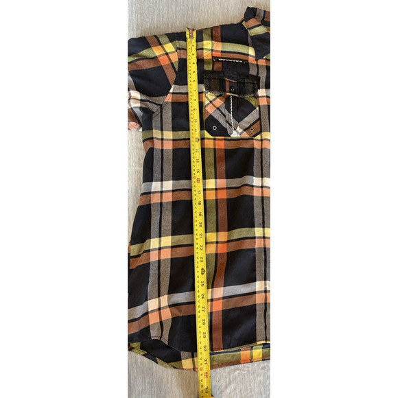 Raw Blue Mens Plaid Embroidered Button Shirt Size 4XL Grunge Skater Biker Y2K - Picture 16 of 16